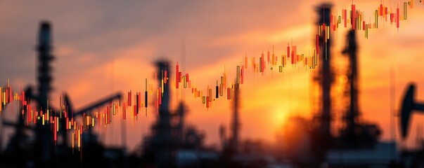 Oil industry financial graph at sunset