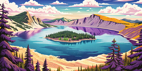 Crater Lake in Oregon, USA, formed in volcanic caldera, deep blue waters, famous natural landmark