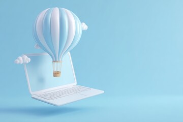 Pastel laptop with hot air balloon