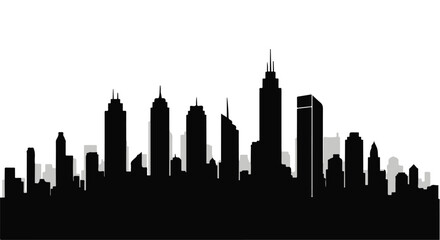 Obraz premium Modern city skyline silhouette against a bright white background, showcasing diverse architectural styles.
