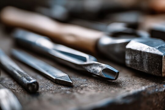 Close-up of metalworking tools