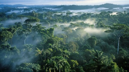 Aerial view lush rainforest landscape