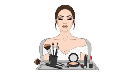 Stylish woman holding makeup brushes and cosmetics showcasing beauty and professional makeup application artistry with elegant style