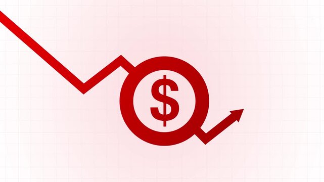 Cash with down arrow stocks graph. Concept of financial crisis. Money loss concepts. Cash down, arrow and dollar stocks graph. Business graph arrow down animation
