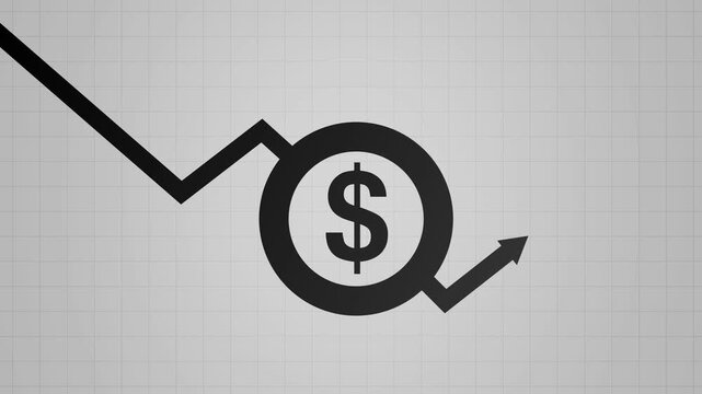 Cash with down arrow stocks graph. Concept of financial crisis. Money loss concepts. Cash down, arrow and dollar stocks graph. Business graph arrow down animation
