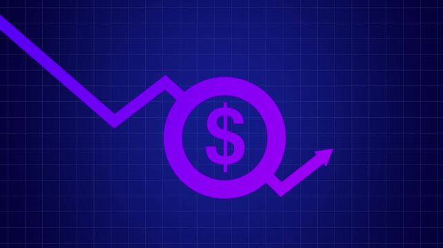 Cash with down arrow stocks graph. Concept of financial crisis. Money loss concepts. Cash down, arrow and dollar stocks graph. Business graph arrow down animation
