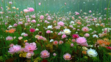 Fototapeta premium Underwater meadow of vibrant flowers