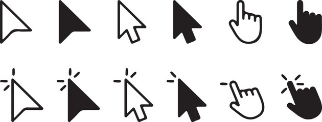 cursor, pointer, mouse, arrow, click, select, hand, finger, icon, symbol, graphic, design, web, interface, digital, technology, navigation, action, choice, gesture, computer, internet, ui, ux, set, co