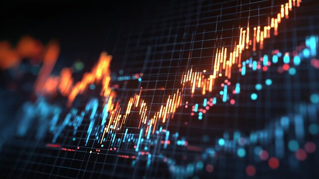 Financial market data showing stock performance, growth trends, and investment analysis with digital technology integration for investors