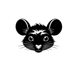 Vector illustration of a minimalist black and white rat head logo design. Modern animal emblem with clean lines, perfect for mascot, branding, or symbol.