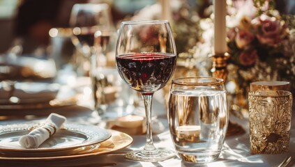 Wine glass on a decorated table
