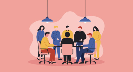 Diverse business team collaborating in a modern office meeting, discussing ideas for innovation and success. Ideal for concepts of teamwork and strategy.