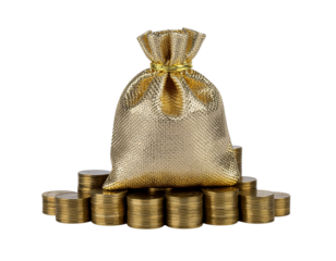  Firefly_Gold money bag with stacked coins isolated on white background___________________