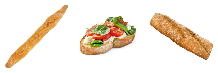 Rustic French Baguettes and Bruschetta with Cheese and Toppings in Artisan Setup