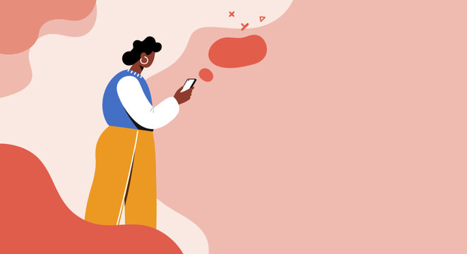 Stylish person using a smartphone for digital communication on a vibrant, abstract background. Ideal for technology, social media, and modern lifestyle concepts.