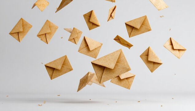 Many brown envelopes floating