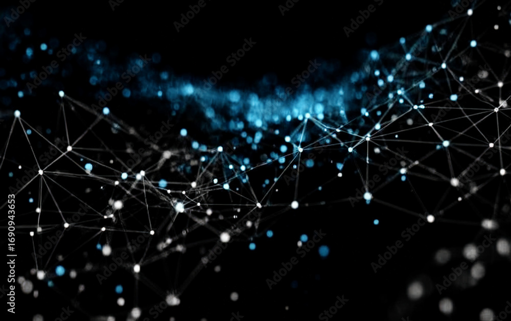 Poster abstract network connections with dots and lines in blue tones