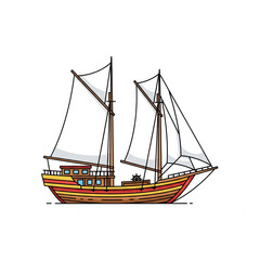Obraz premium Flat icon illustration of Pinisi Bugis sailing ship.