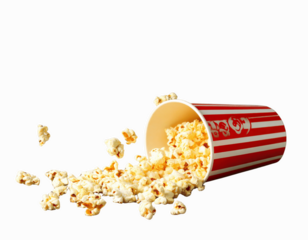 Spilled Popcorn from Cinema Snack Box, Tilted Side View, Isolated PNG