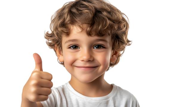 a young boy giving a thumbs-up gesture, isolated on a transparent background.