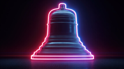 Neon bell, glowing outline, futuristic, dark background evoke awe and wonder