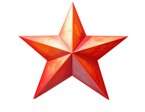 Large, vibrant red star, slightly peach-toned edges, detailed facets