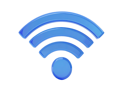 Three-bar blue Wi-Fi icon with a glossy, 3D effect