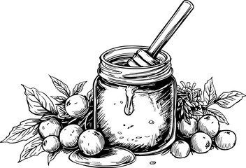 Honey jar and dipper on a wooden table food art cozy kitchen setting natural ingredients focus