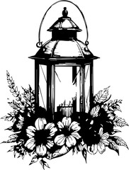 Decorative lantern with floral accents rustic setting vintage style close-up view cozy atmosphere
