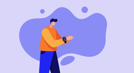 Illustration of a man checking his smartwatch, symbolizing modern wearable technology, digital health tracking, and a connected lifestyle.