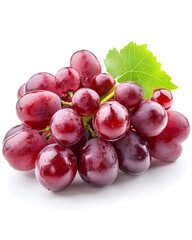 Fototapeta na wymiar Red Sweet Grapes Cluster with Leaf Isolated on White Background
