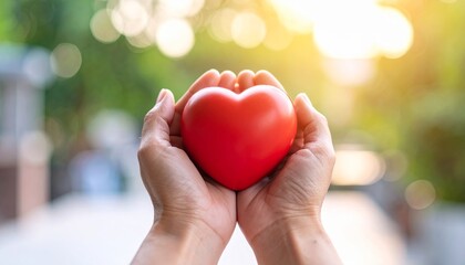 Embracing love and compassion outdoor park heart symbol natural light close-up emotional connection