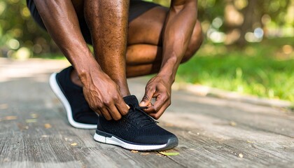 Athletic preparation park lifestyle image outdoor setting close-up view fitness motivation