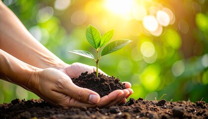 Nurturing new life planting a young sapling in sunlit garden nature photography close-up view growth concept