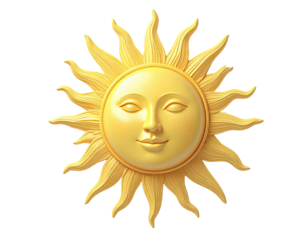 Golden sun with a serene face, radiating warmth