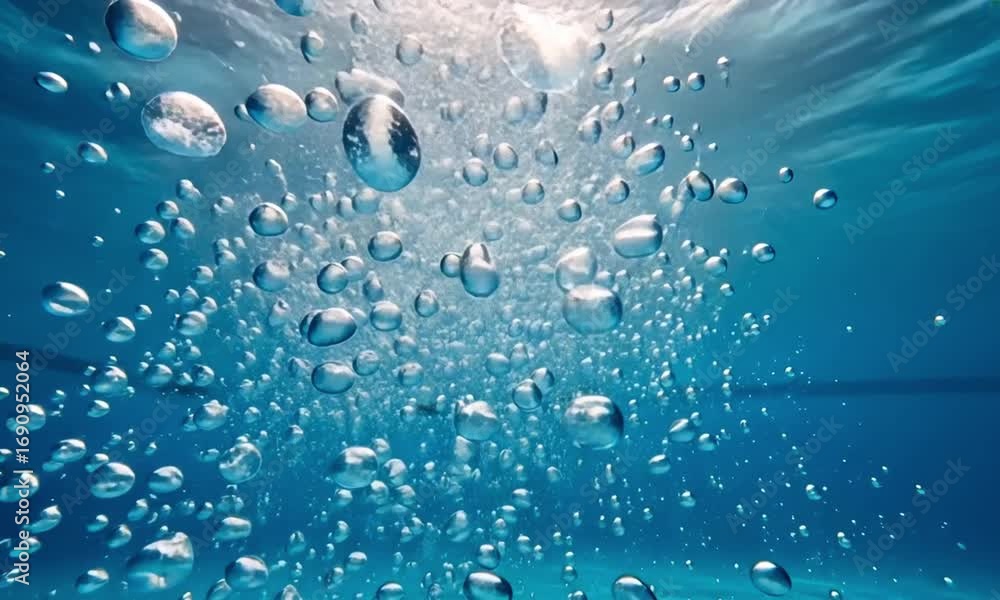 Aufkleber underwater view of numerous air bubbles rising towards the surface, creating a mesmerizing and dynam