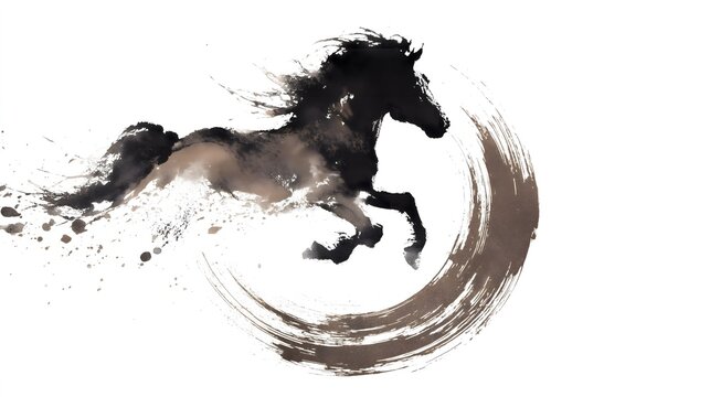 Abstract Horse in Motion Ink Painting