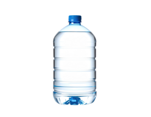 Large, clear plastic water bottle with a blue cap (1)