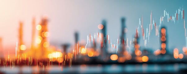 Blurred cityscape overlaid with financial chart