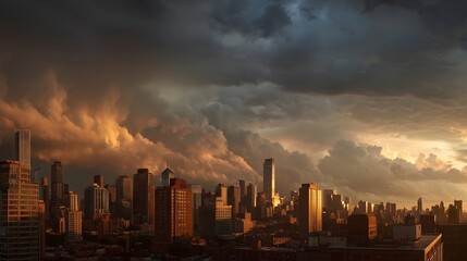 Obraz premium New York City Skyline at Sunset with Storm Clouds