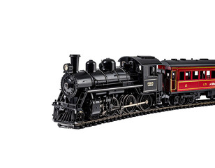 Fototapeta premium Detailed model of a vintage steam locomotive with passenger car