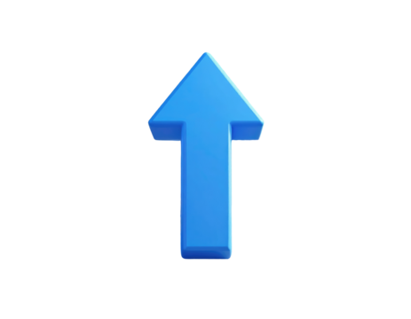 3D rendered bright blue upward arrow