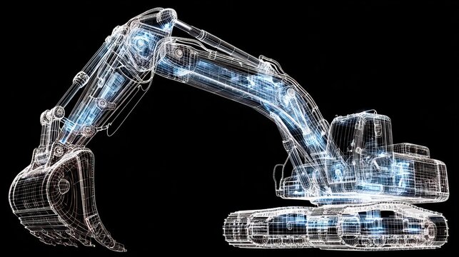 Excavator's internal structure, wireframe