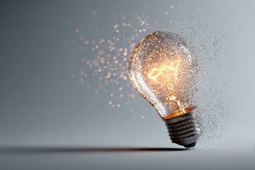 Glowing lightbulb dissolving