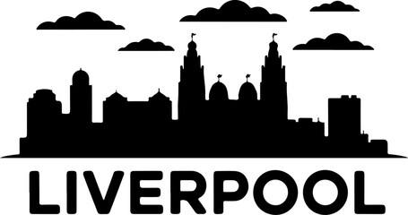Fototapeta premium Liverpool skyline silhouette black city vector illustration on white background minimal design
