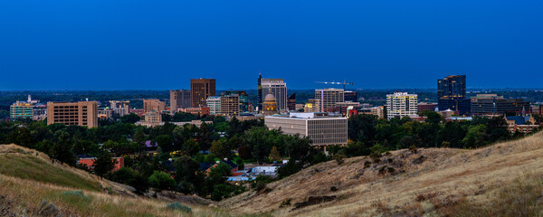 Boise foothills with skyline at night