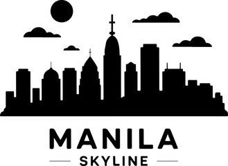 Fototapeta premium Manila skyline silhouette black city vector illustration on white background minimal design