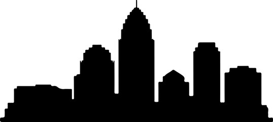 Naklejka premium Raleigh skyline silhouette black city vector illustration on white background minimal design