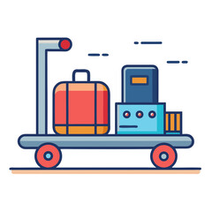 Luggage cart with suitcase and baggage scanner at airport or train station