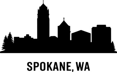 Obraz premium Spokane, WA skyline silhouette black city vector illustration on white background minimal design